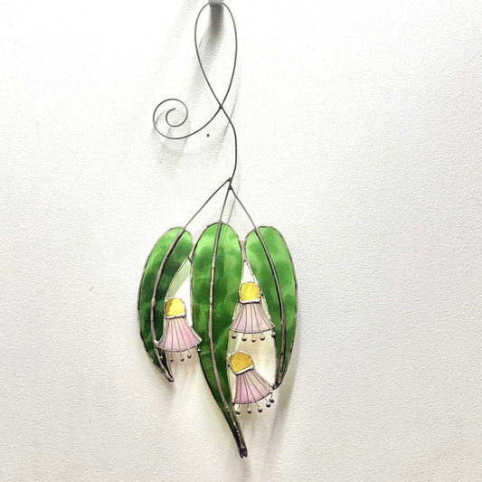 SWAN GLASS -EUCALYPTUS FLOWERS PINKS - STAINED GLASS ORNAMENT