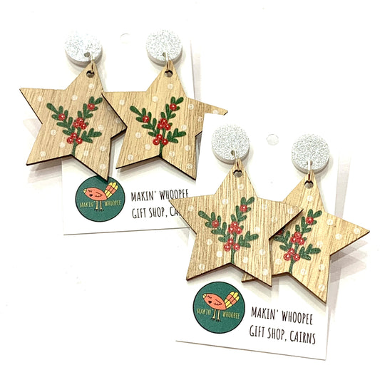 MAKIN' WHOOPEE - “Timber Stars- Silver Top” CHRISTMAS STUD DANGLES