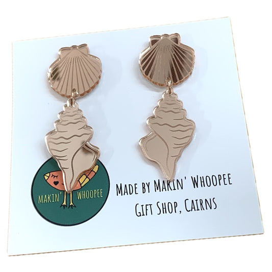 MAKIN' WHOOPEE - Mirror Rose Gold Seashells- Ocean Collection Stud Dangles