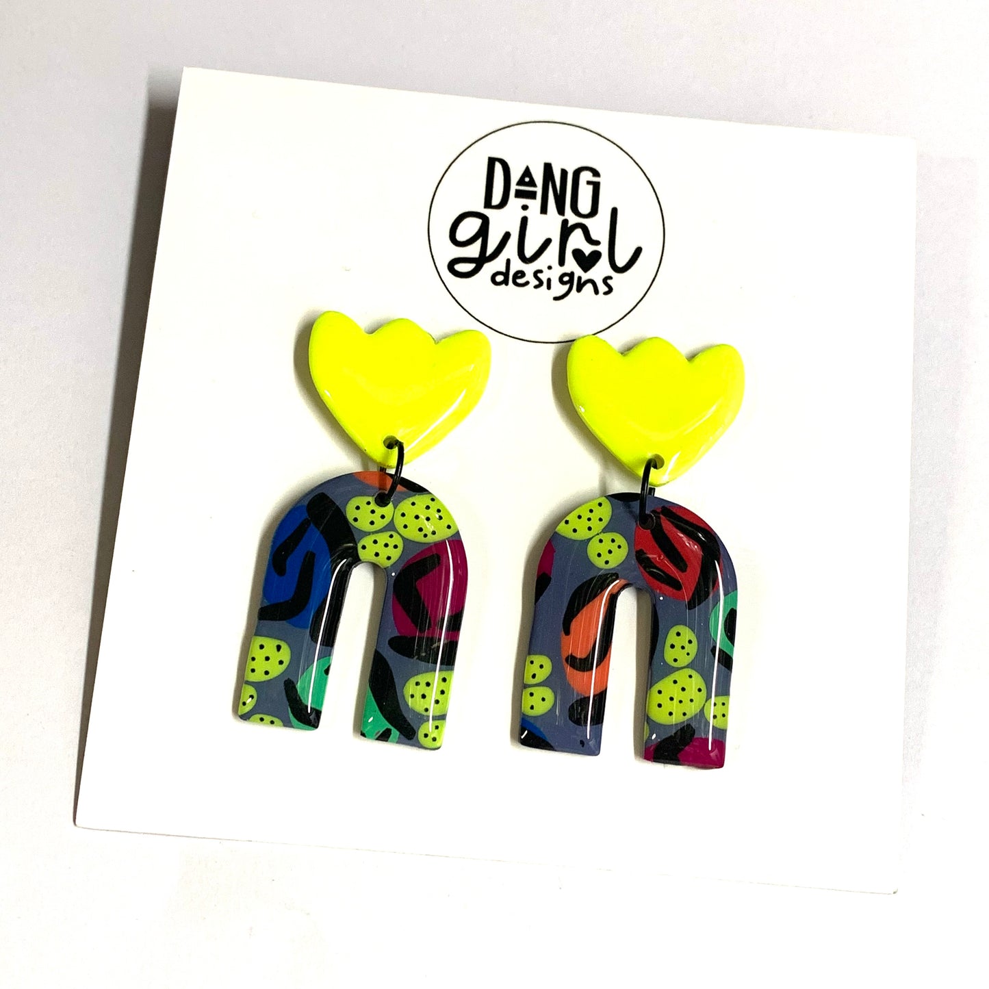 Dang Girl Designs - Neon Amazon Arch Earrings- Tulip Stud Dangles