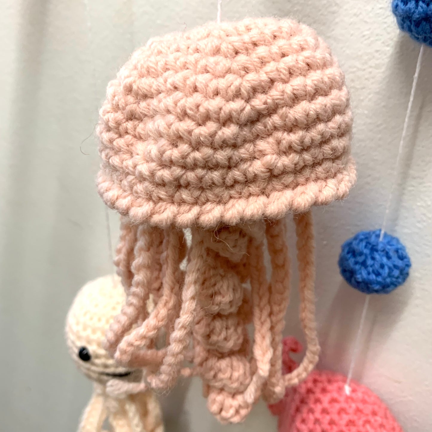 BEAKNITS- CROCHETED UNDER THE SEA MOBILE #2- Blue Ring with all Pink Creatures