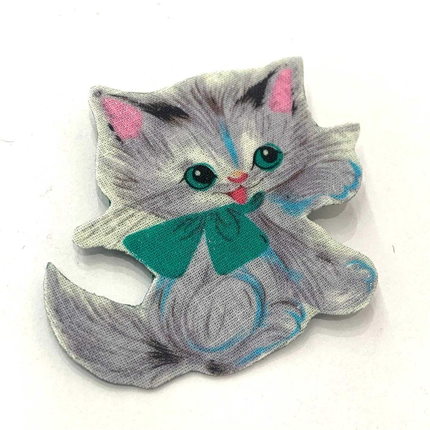 THIS BIRD HAS FLOWN- Fabric Remnant Brooches- Sitting Pretty Kitty