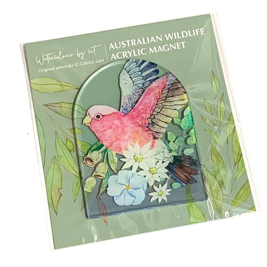 WATERCOLOURS BY CAT- Galah - Australian Bird Art Magnet