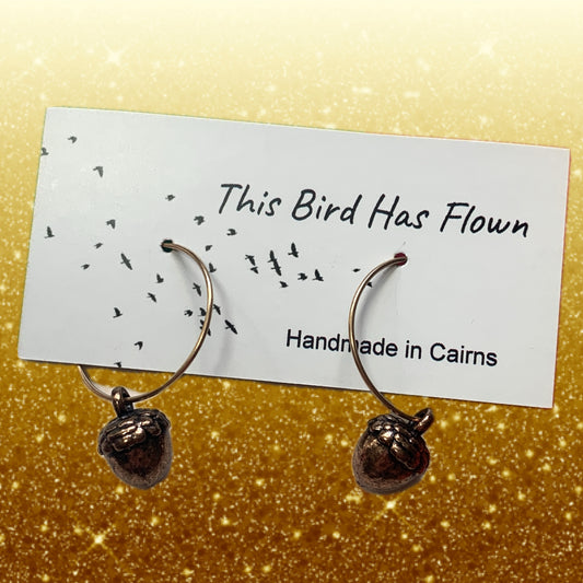 THIS BIRD HAS FLOWN - “COPPER ACORNS” MINI HOOP DANGLES