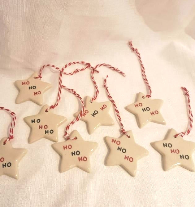 EARTH BY HAND- Clay Star Christmas Decorations- HO HO HO