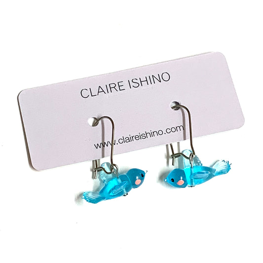 CLAIRE ISHINO- Lucky Bird Earrings - Fairy-Wren Blue
