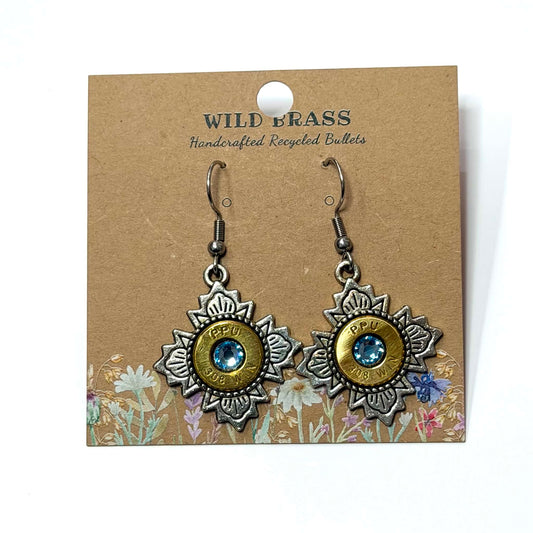WILD BRASS- Aztec Cross Drops- Light Blue Swarovski Crystal
