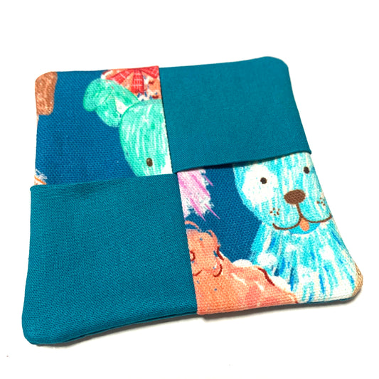 MUMMA WHOOPEE- SINGLE WINE GLASS SLIPPER/COASTERS- Dogs & Teal