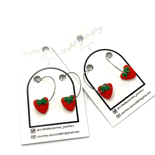 CRAFTED BY COURTNEY- Small Strawberry Hoop Earrings