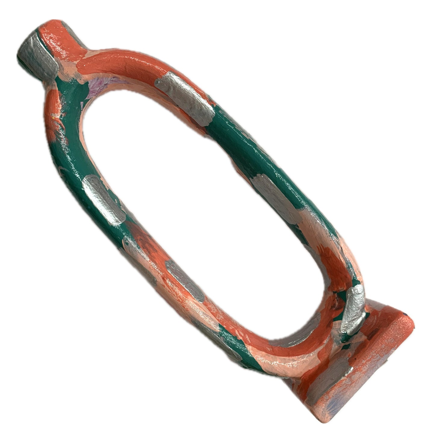 THIS BIRD HAS FLOWN - Tall Candle Holder- Peach, Green & Silver Abstract- Candle Included