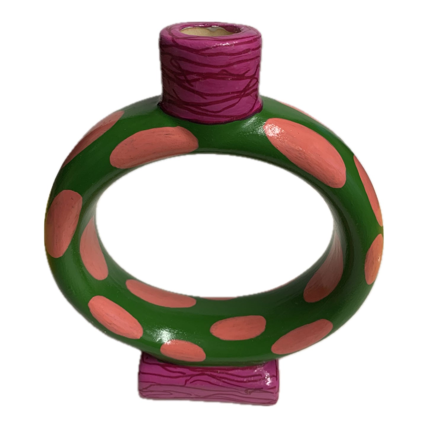 MAKIN' WHOOPEE - Ring Candle Holder- Green, Magenta & Peach Mushie- Candle Included