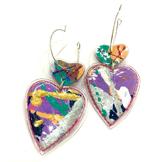 THERESA E DESIGNS- Double Heart Hoop Dangles