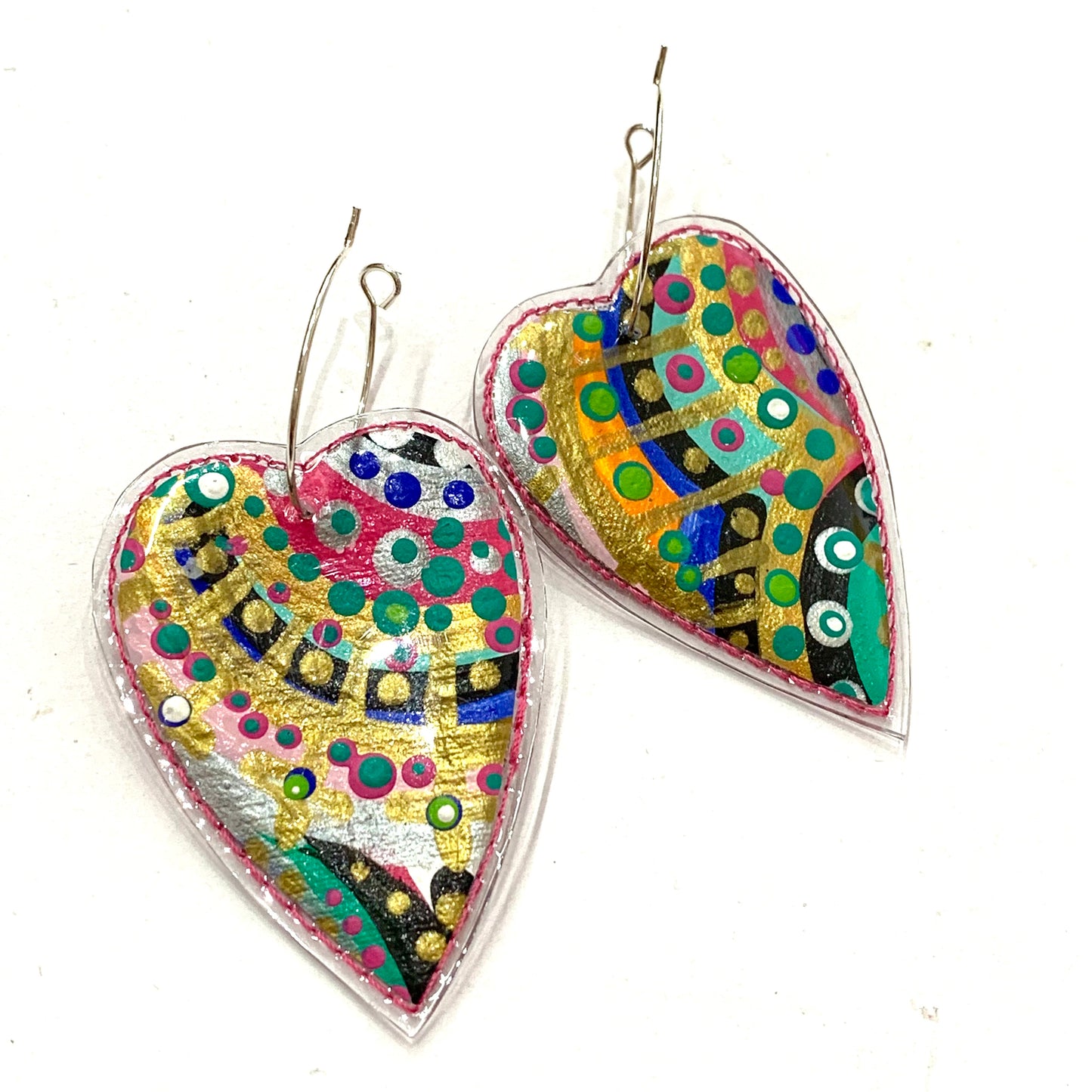 THERESA E DESIGNS- Long Heart Hoop Dangles