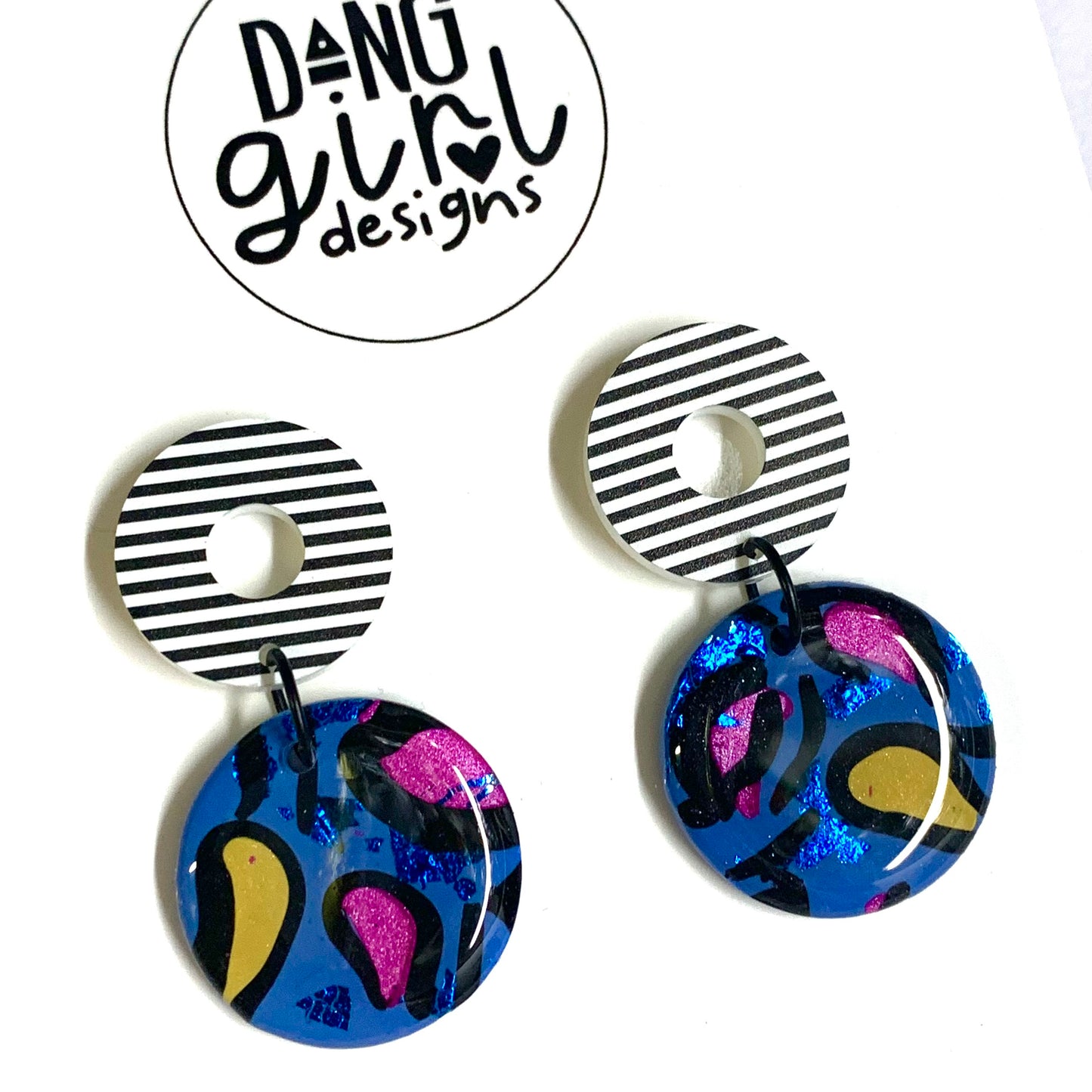 Dang Girl Designs - Round Jenny Kee Striped Stud Dangles