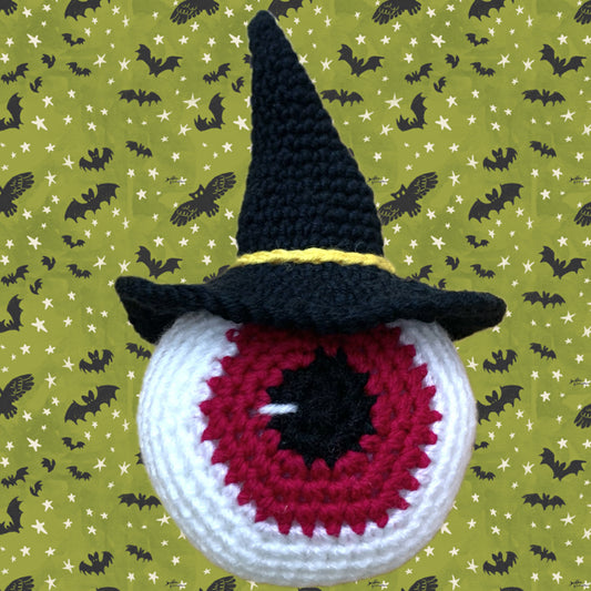 BEAKNITS- "FUSCHIA EYEBALL"- CROCHETED HALLOWEEN TOY/DECORATION