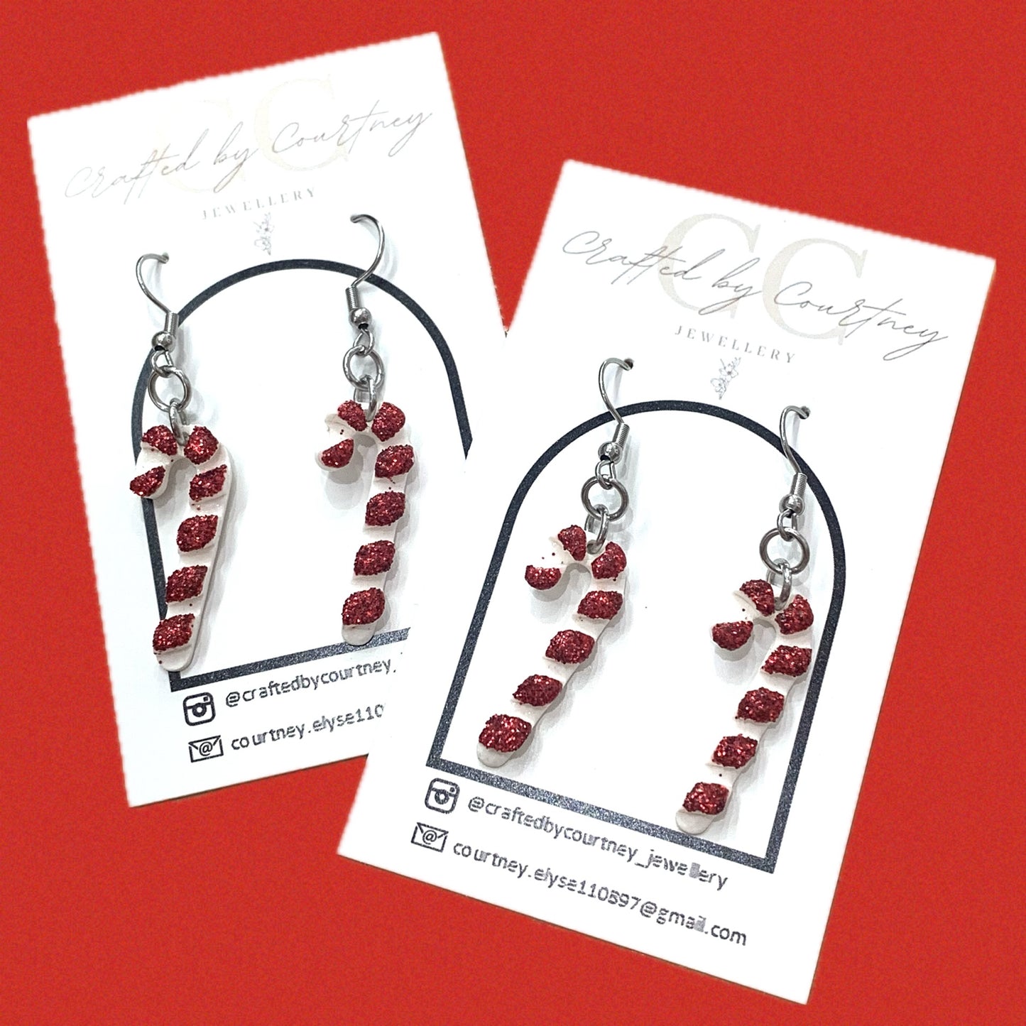 CRAFTED BY COURTNEY- "Red Candy Canes"- Small Christmas Hook Dangles