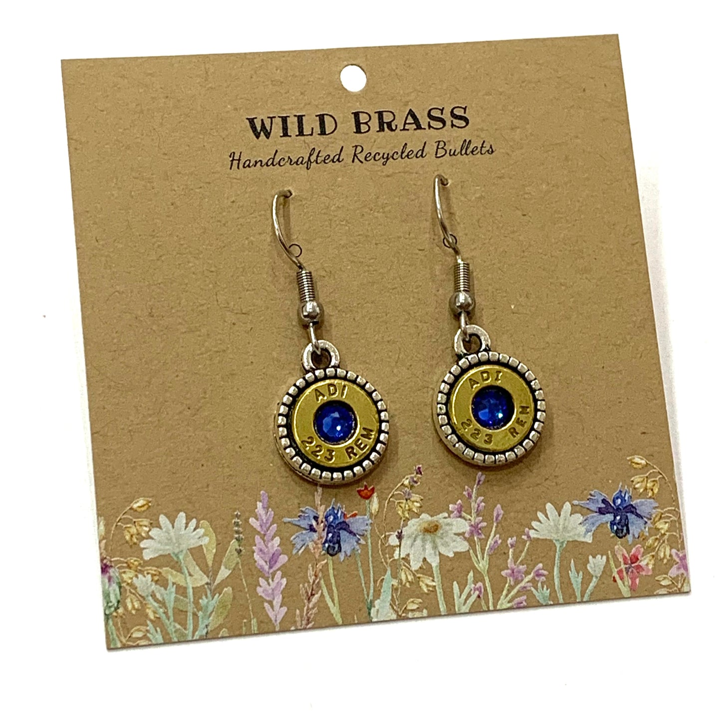 WILD BRASS- Round Drops- Dark Blue Swarovski Crystal