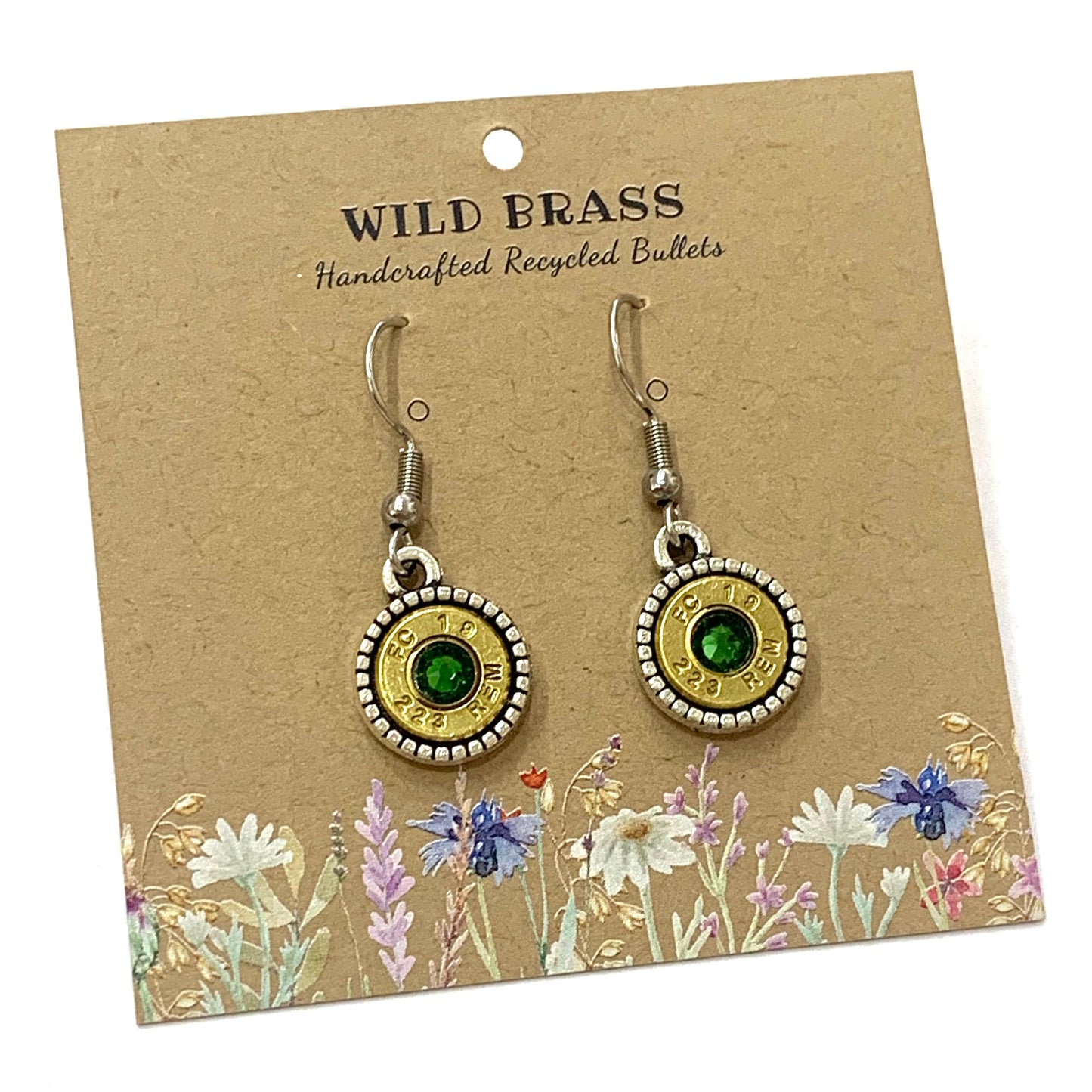 WILD BRASS- Round Drops- Dark Green Swarovski Crystal