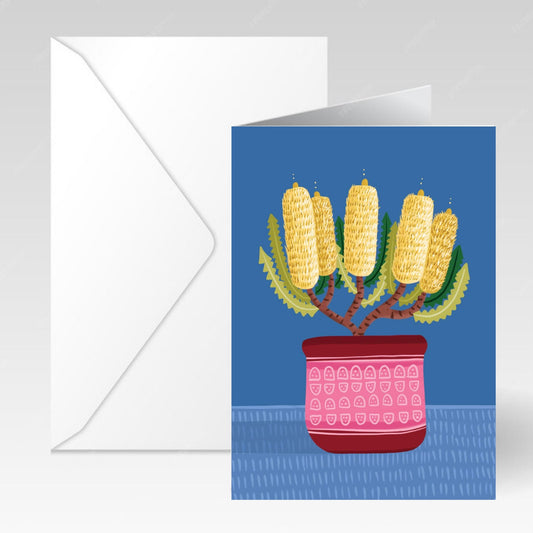 NUOVO - "Yellow Bottle Brush Vase" Greeting Card- by Emma Whitelaw