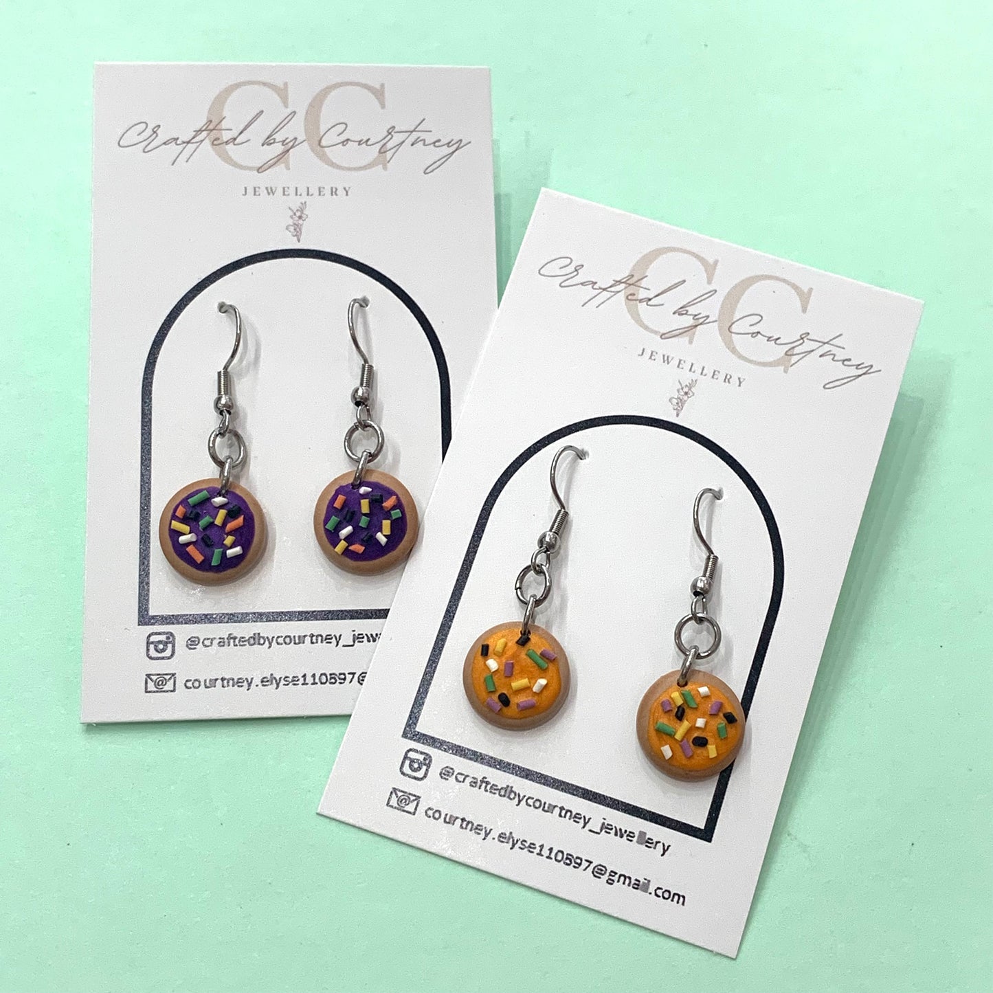 CRAFTED BY COURTNEY- Handmade Halloween Sugar Cookie Polymer Clay Earrings- Orange