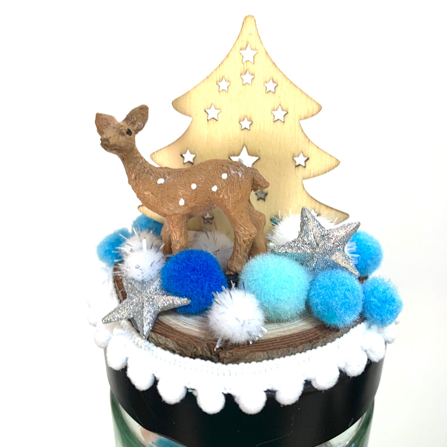 THIS BIRD HAS FLOWN- Christmas Jar Decoration- Small Blue Scandi Tree