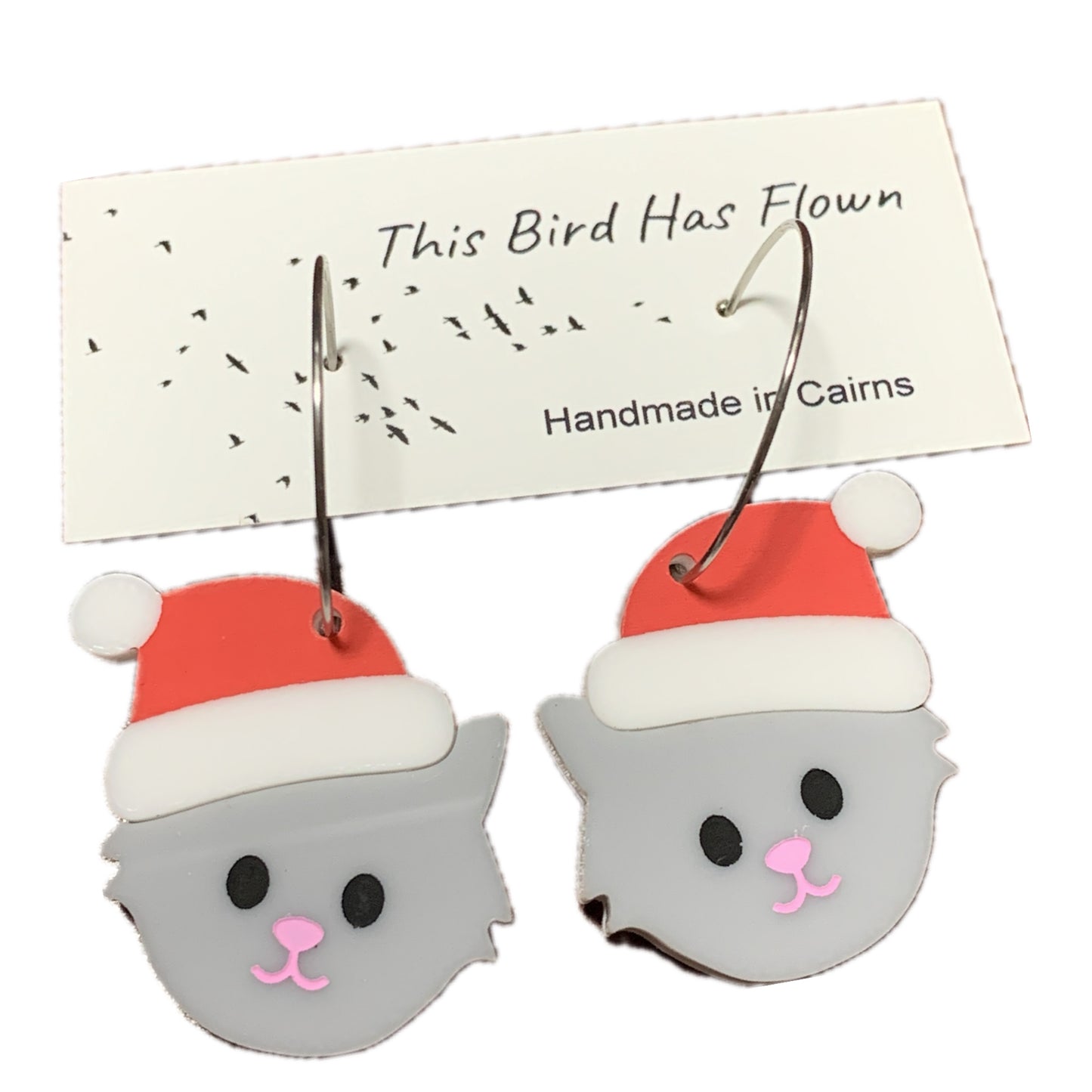 THIS BIRD HAS FLOWN - “CHRISTMAS KITTIES” CAT HOOP DANGLES