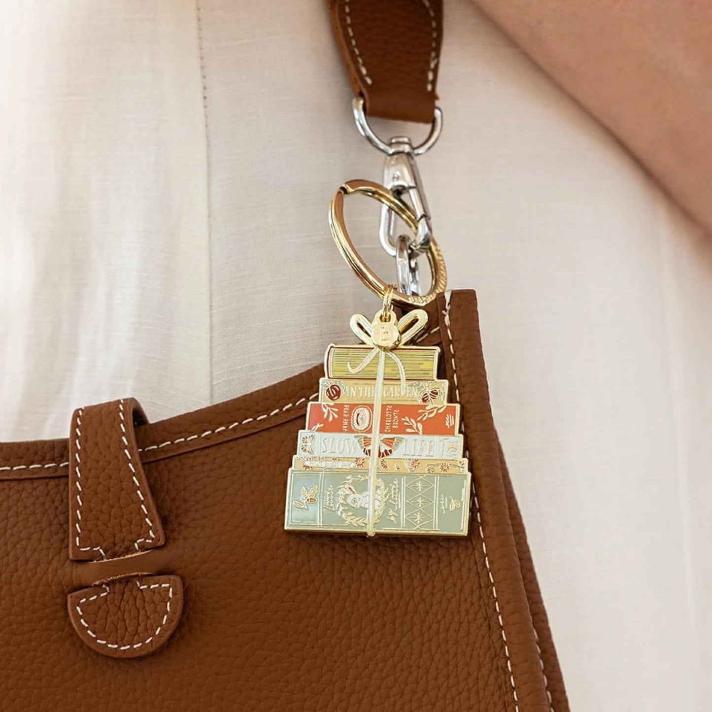 BESPOKE LETTERPRESS - Book Stack - Enamel Key Ring