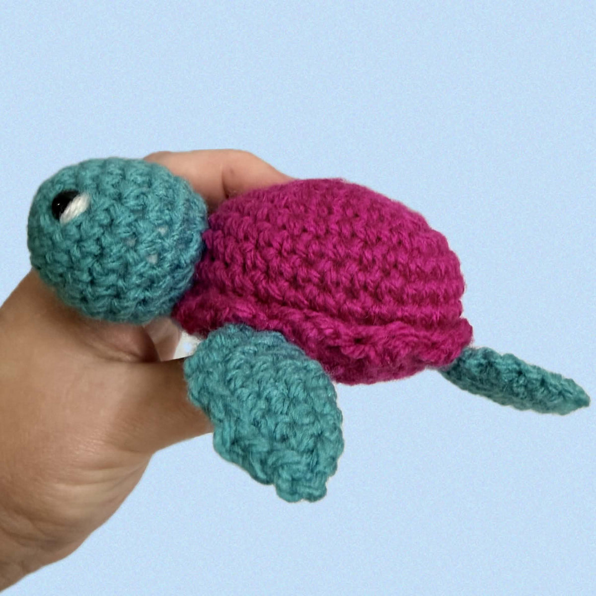 BEAKNITS-Crocheted Turtle - Raspberry Pink Shell (sage)
