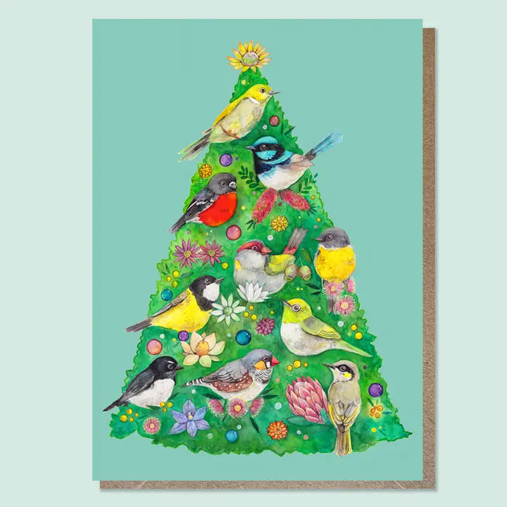 WATERCOLOURS BY CAT- AUSSIE BIRDS CHRISTMAS TREE