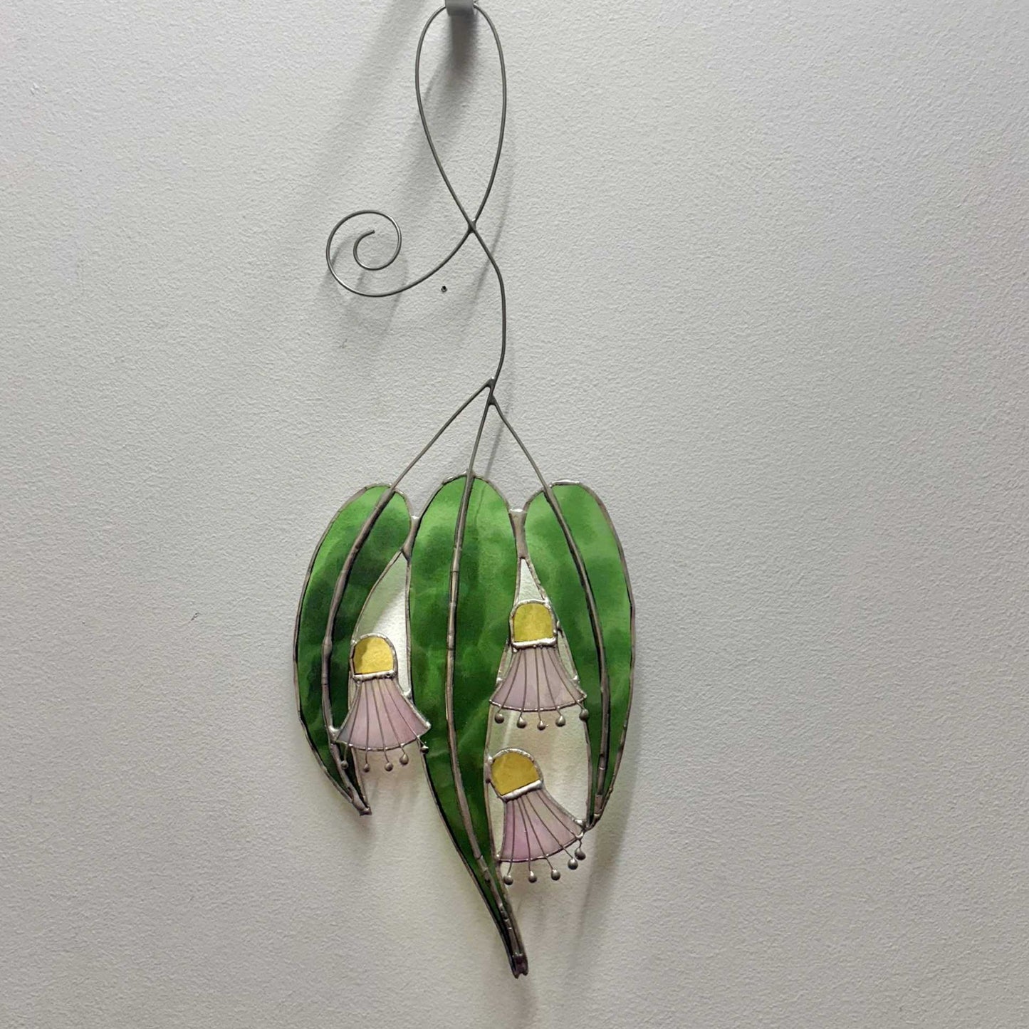 SWAN GLASS -EUCALYPTUS FLOWERS PINKS - STAINED GLASS ORNAMENT