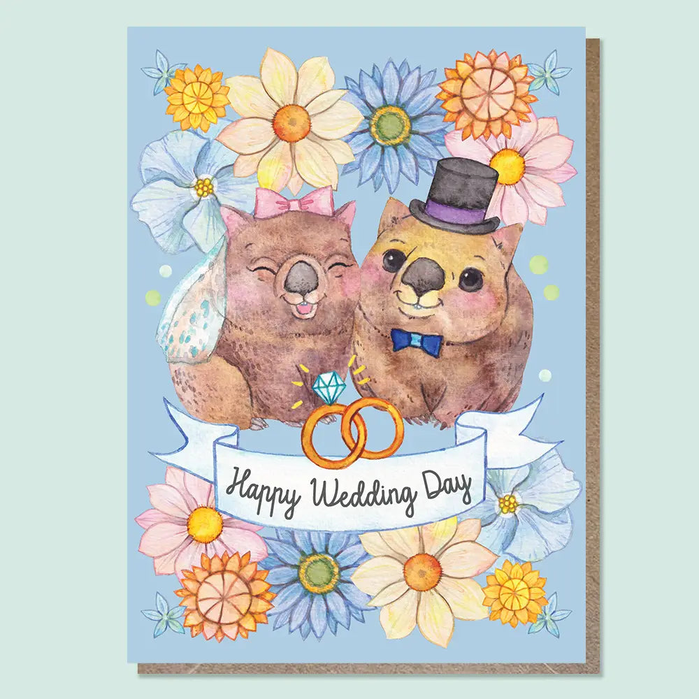 WATERCOLOURS BY CAT- "Wombat Wedding Day" Greeting Card