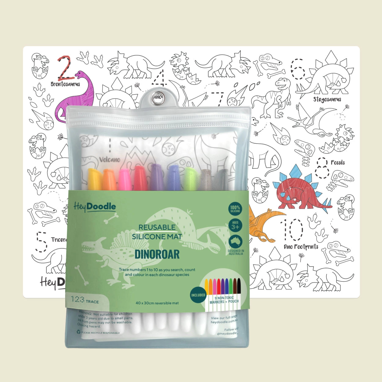 HEY DOODLE - DINO ROAR - Classic Colouring & Doodle Mat