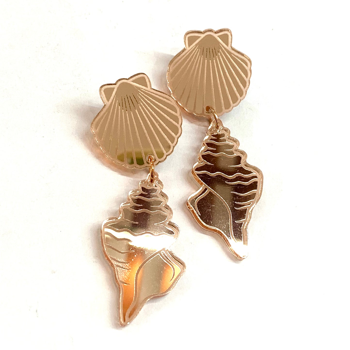 MAKIN' WHOOPEE - Mirror Rose Gold Seashells- Ocean Collection Stud Dangles