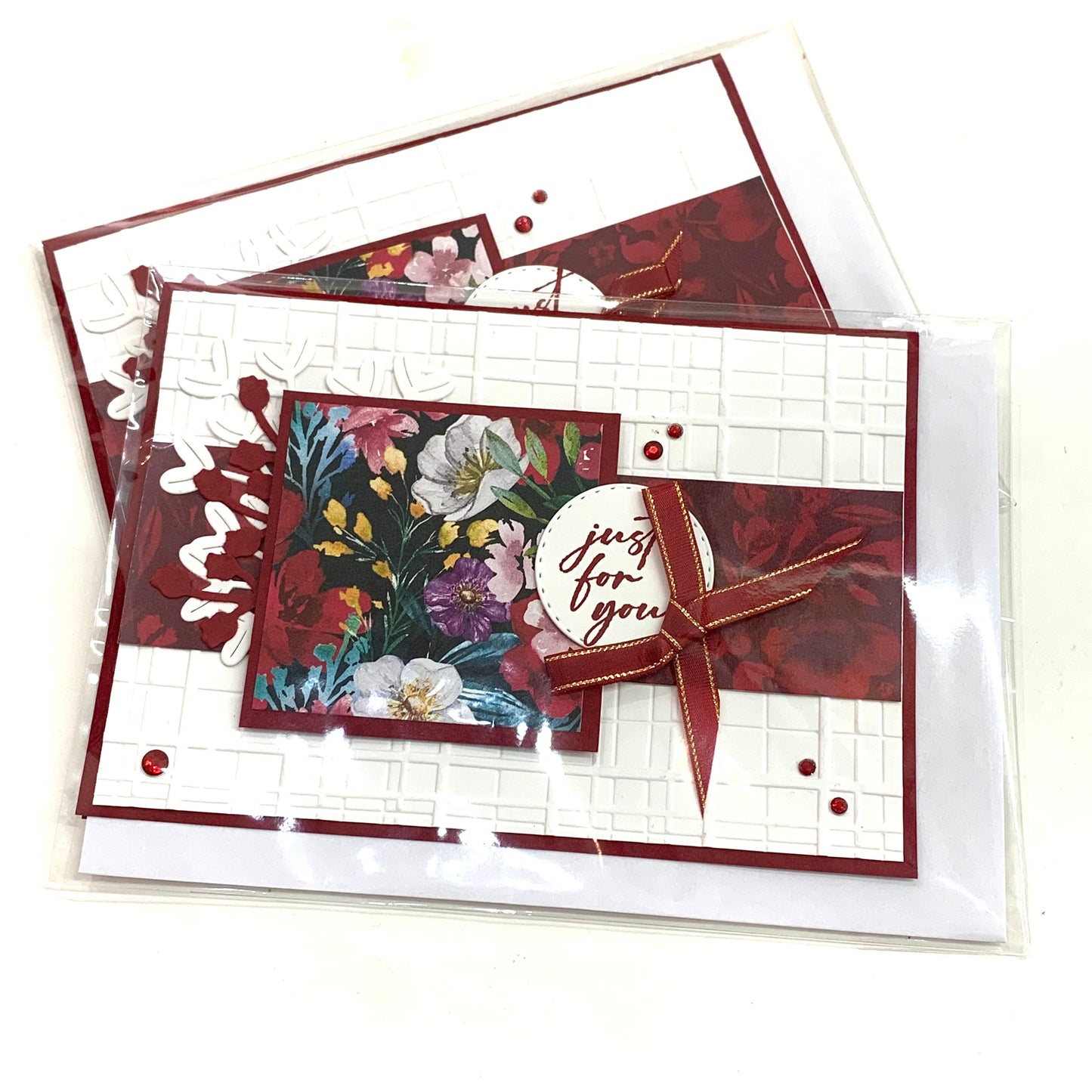 PAPER POSSUM- MAROON JUST FOR YOU- HANDMADE GREETING CARD