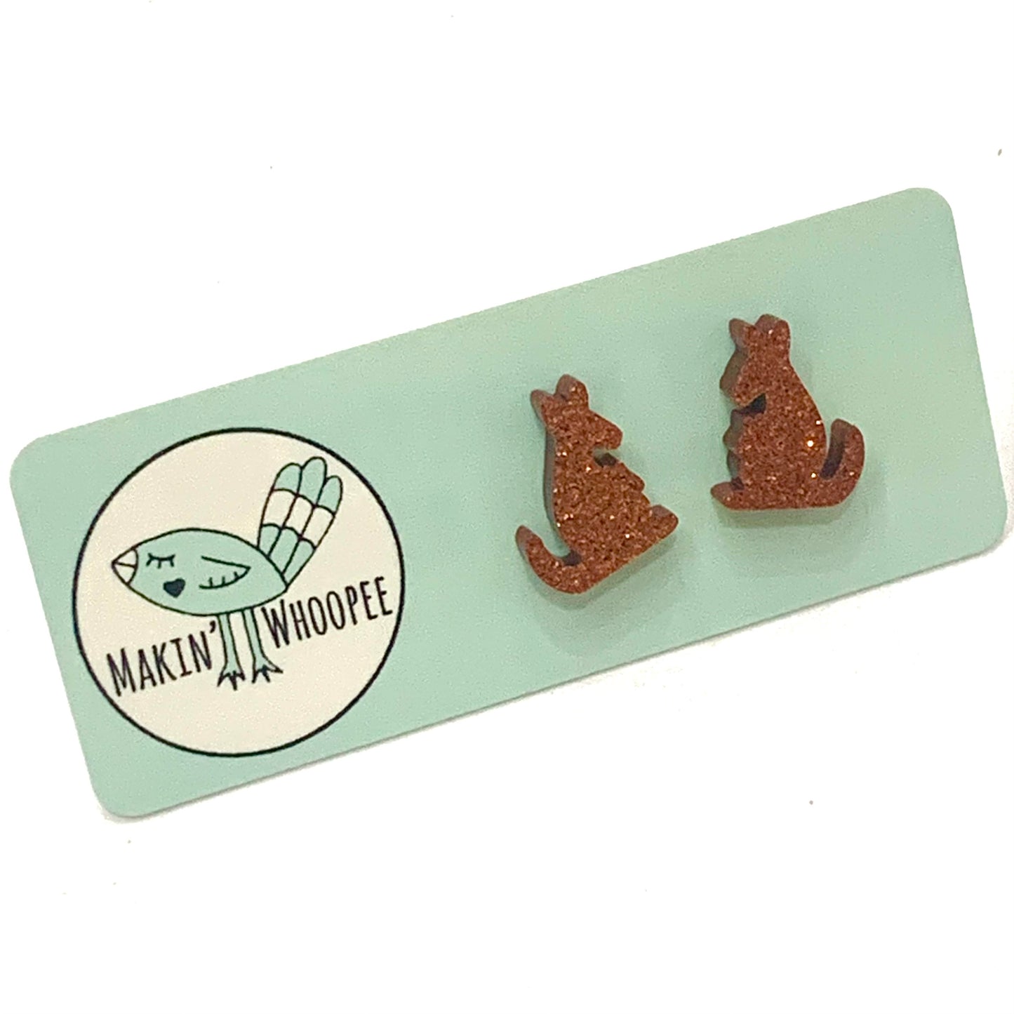 MAKIN' WHOOPEE - Little Aussies- "Kangaroo" Stud Earrings - Gingerbread Glitter