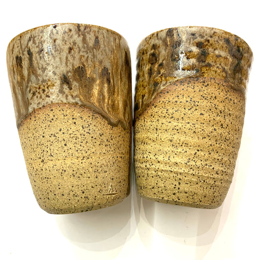 POTTERESS BY ALICIA - Brown Cups - Speckled with Dribbled Glaze