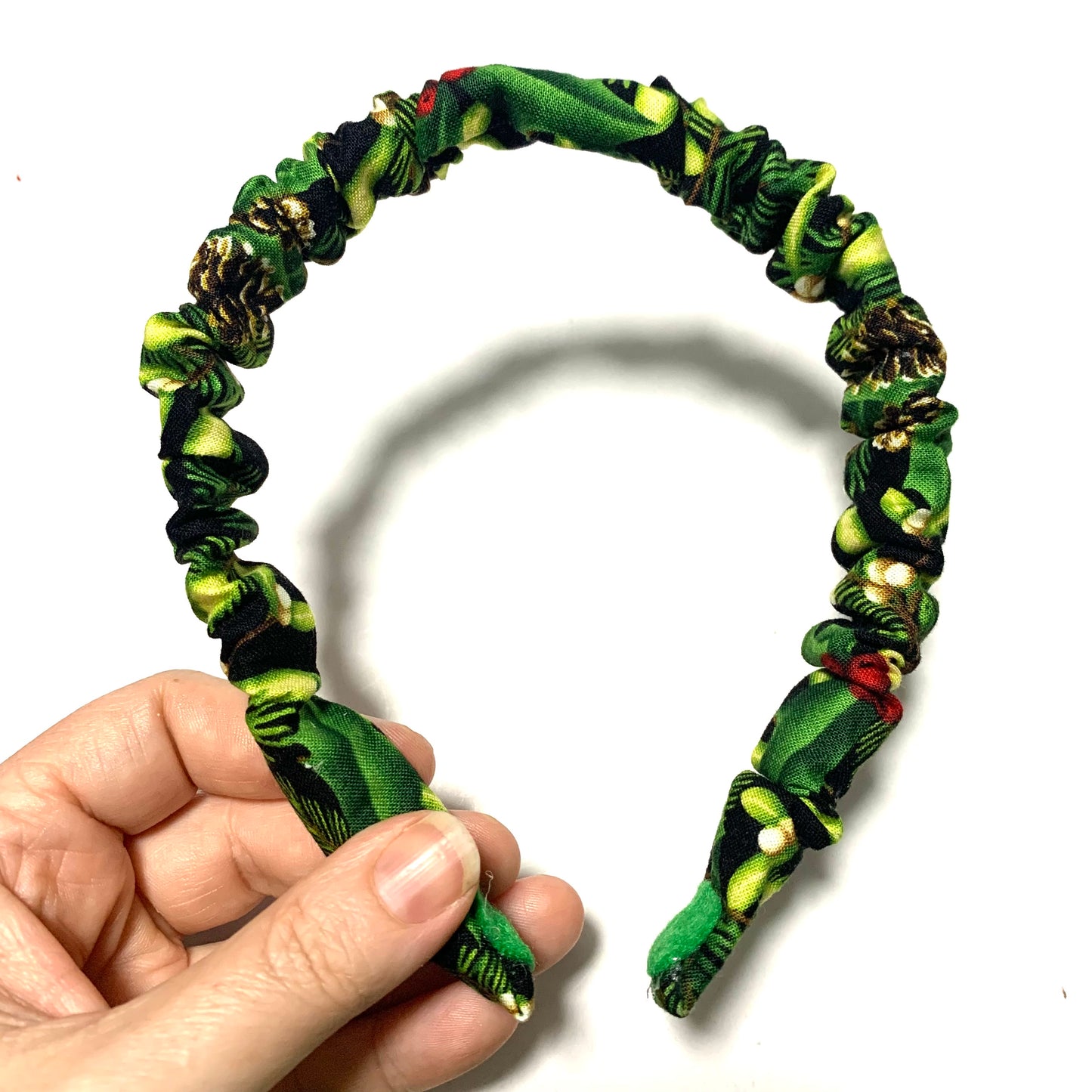 THIS BIRD HAS FLOWN -  SMALL CHRISTMAS SCRUNCHIE HEADBANDS- Yuletide Greenery