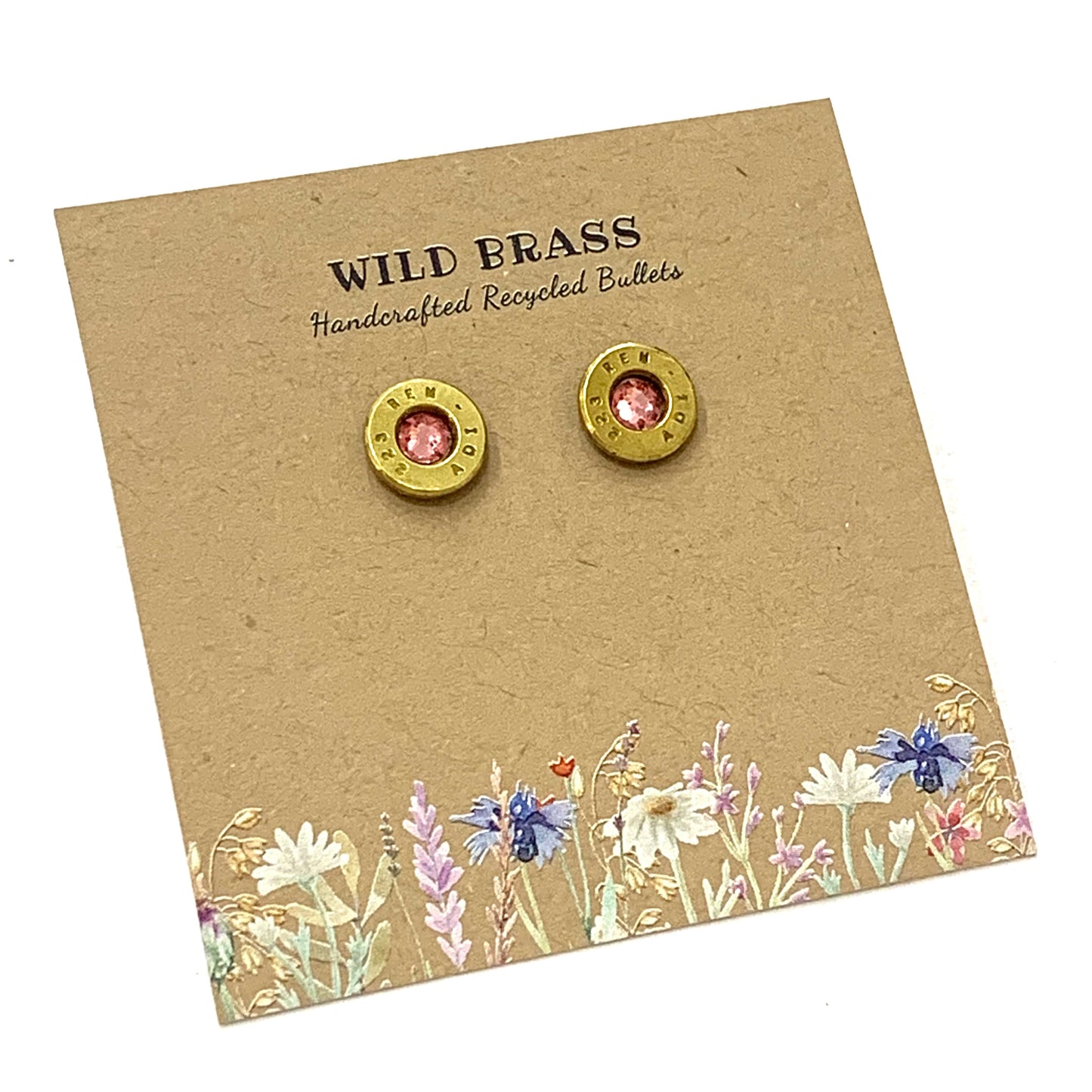 WILD BRASS- Small Studs- Pink Swarovski Crystal