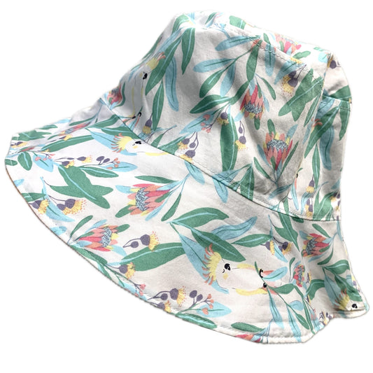 Teacups n Quilts- Pastel Cockatoos & Proteas Fabric Hat - Adult Size