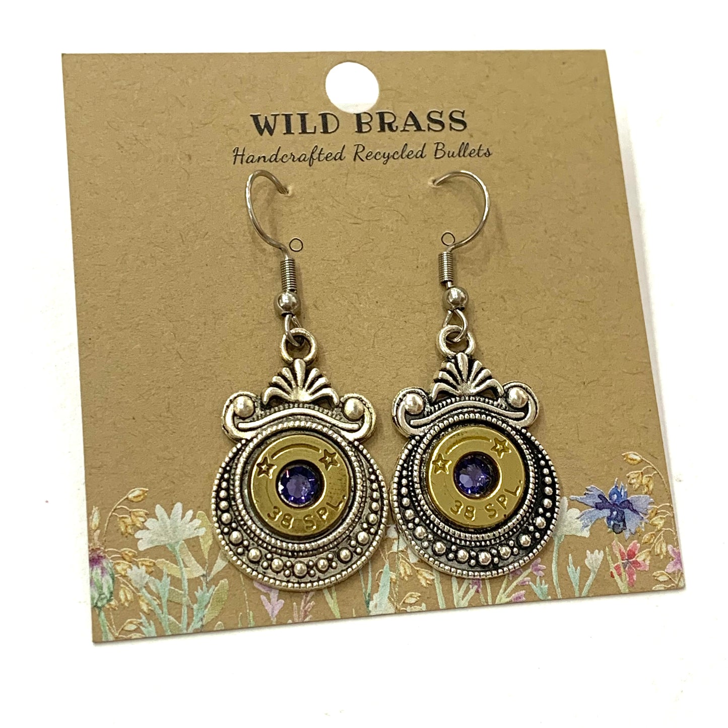 WILD BRASS- Aztec Drops- Purple Swarovski Crystal