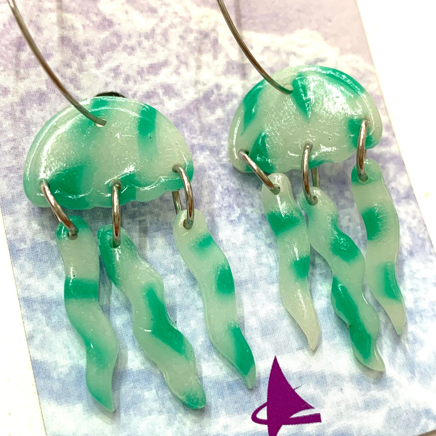 Sailvie Creations - Aqua Jellyfish Hoop Dangle Earrings