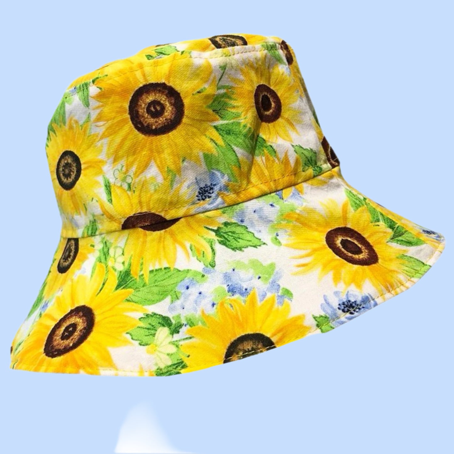 Teacups n Quilts - Sunflowers and Blue Flowers Fabric Hat - Kids Size Large