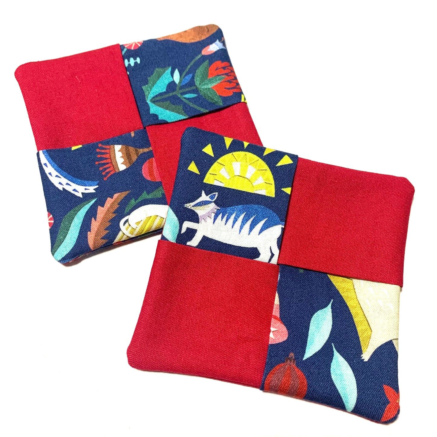 MUMMA WHOOPEE- SINGLE CHRISTMAS WINE GLASS SLIPPER/COASTERS- Blue Australiana & Red