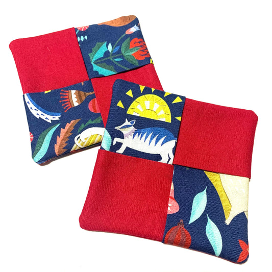 MUMMA WHOOPEE- SINGLE CHRISTMAS WINE GLASS SLIPPER/COASTERS- Blue Australiana & Red