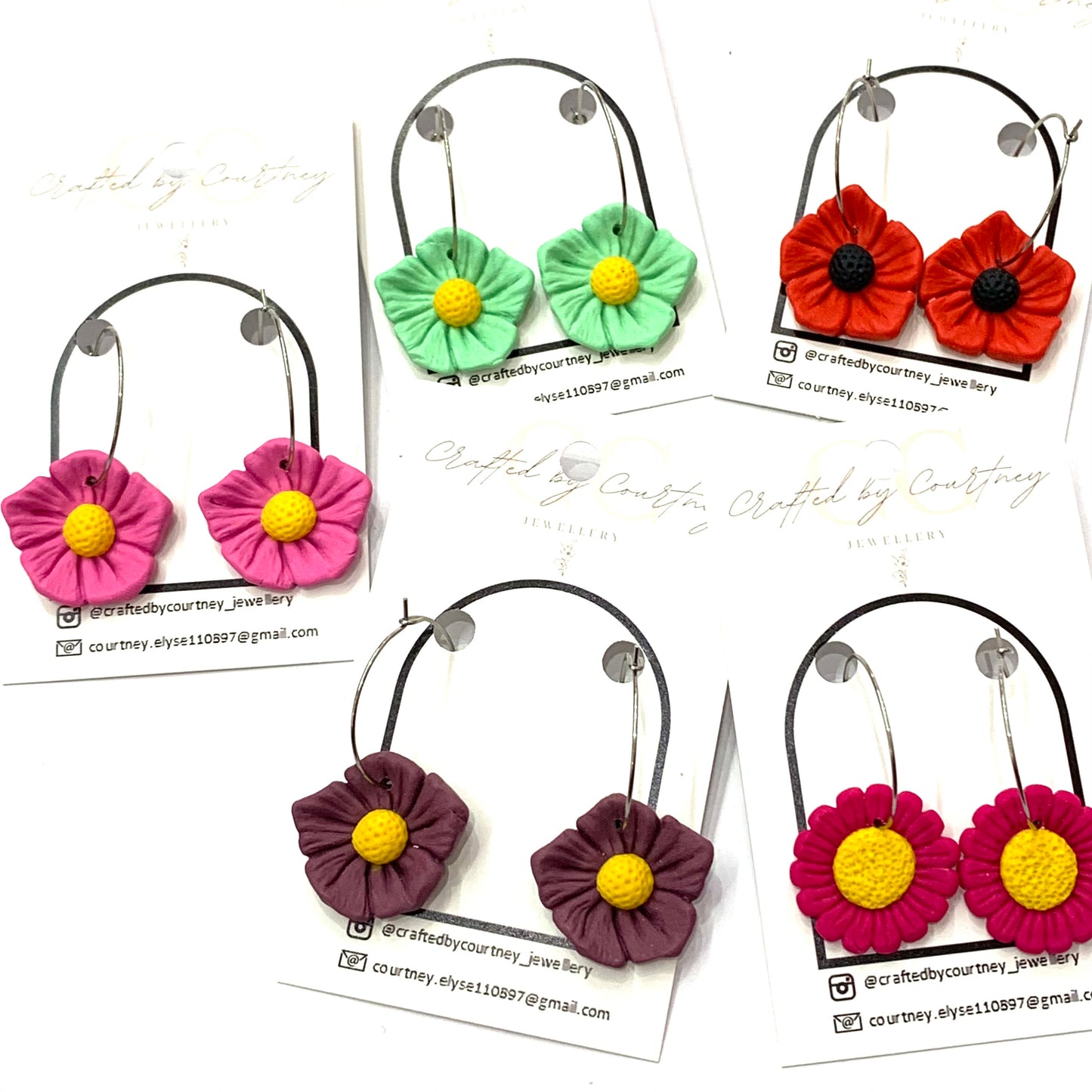 CRAFTED BY COURTNEY- Magenta Daisy Hoops