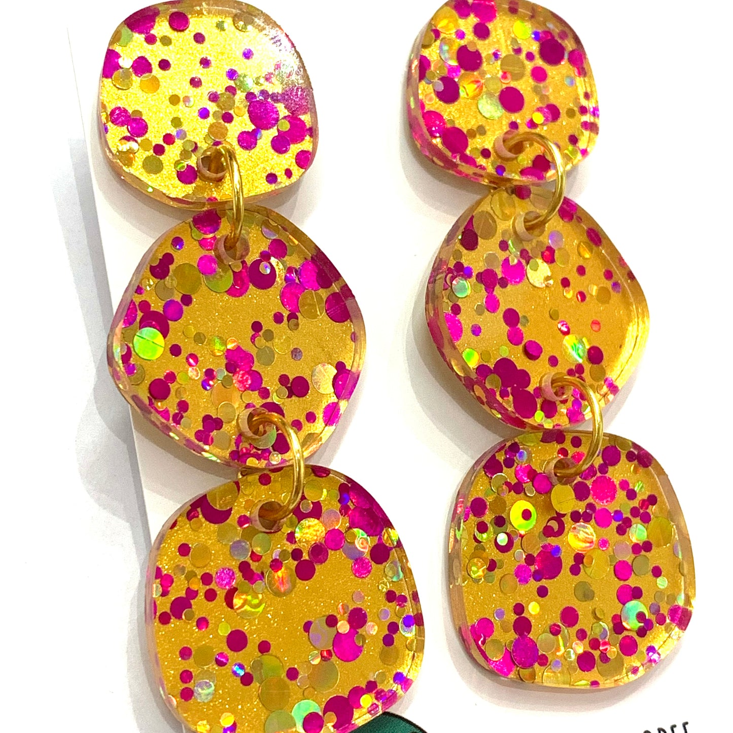 MAKIN' WHOOPEE - Disco Dust "Rox Triplets" -Dangles - Hot Pink & Gold