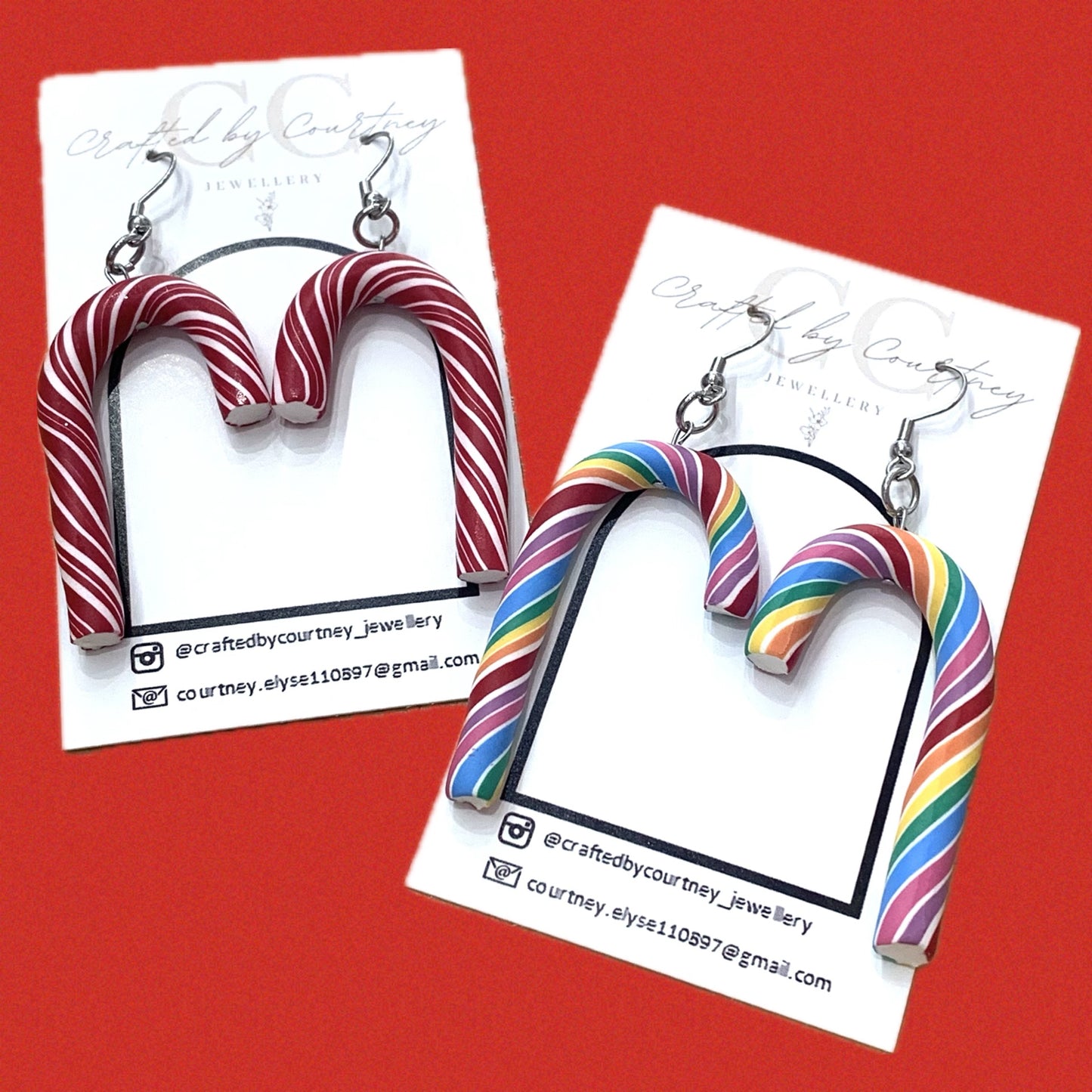 CRAFTED BY COURTNEY- "Jumbo Rainbow Candy Canes"- Christmas Hook Dangles