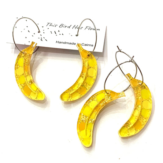 THIS BIRD HAS FLOWN- Small Banana Hoop Dangles