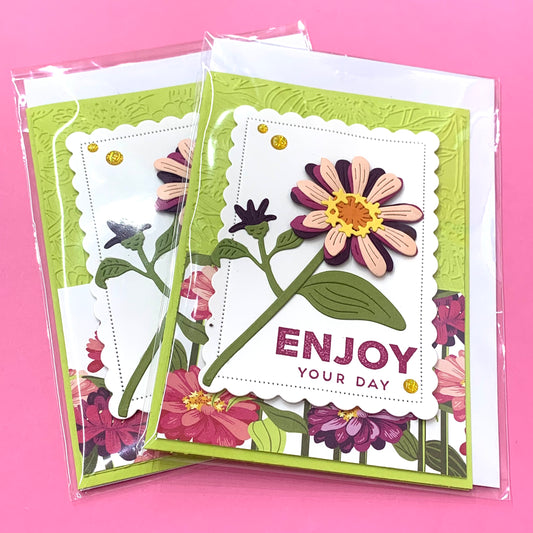 PAPER POSSUM- HANDMADE GREETING CARD- "Enjoy Your Day" Flower