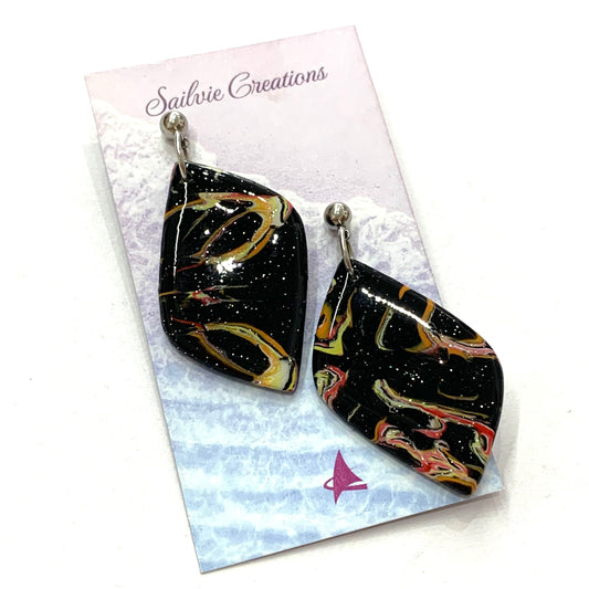 Sailvie Creations - Black Diamond Marbled Ball Stud Dangle Earrings